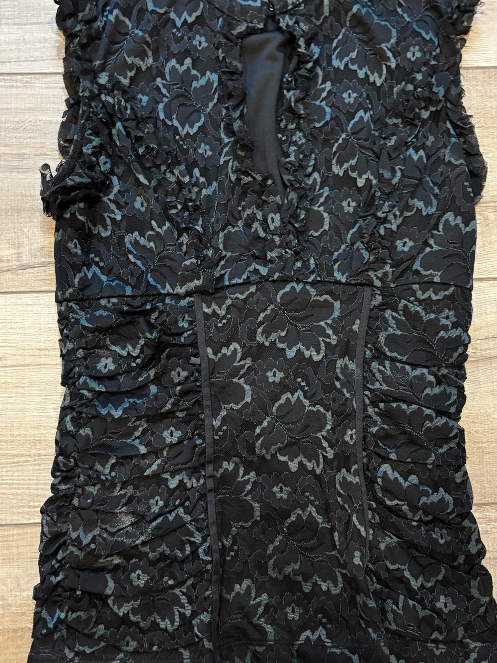 XOXO Black Lace-Trimmed Top with Subtle Pattern